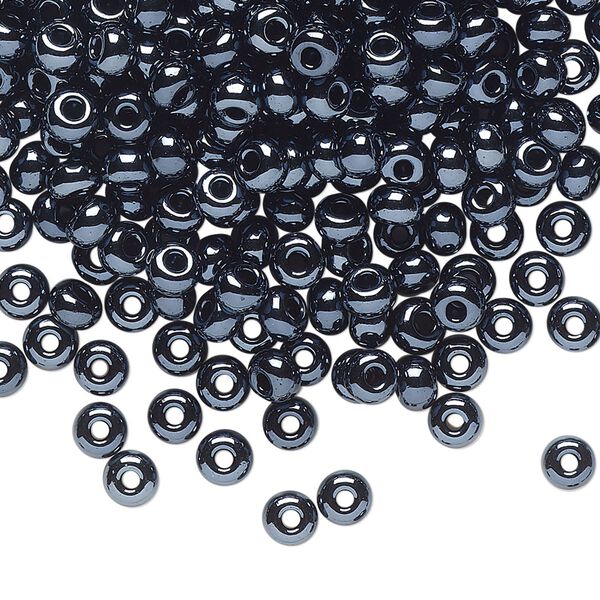 Seed bead, Preciosa Ornela Czech glass, pkg/500g, #6 rocaille, opaque hematite black, (49102). image number 0