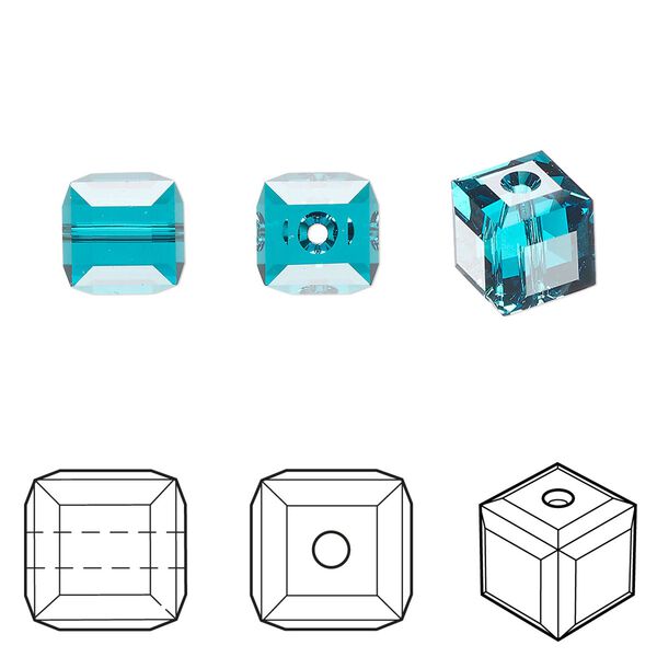 Bead 6pk blue zircon, Crystal Passions® 8mm cube 5601 image number 0