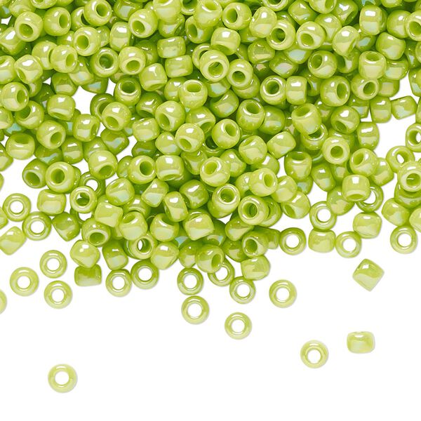 Seed bead, TOHO BEADS®, glass, pkg/7.5g, #8 round, opaque rainbow sour apple (TR-08-404). image number 0