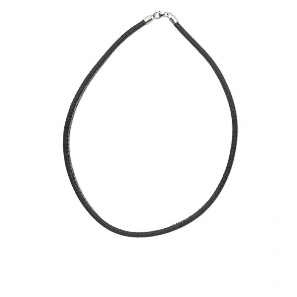Necklace, brass mesh over leatherette cord and imitation rhodium-plated sterling silver, black, 3-4mm, 16 inches with lobster claw clasp. Sold individually. image number 0