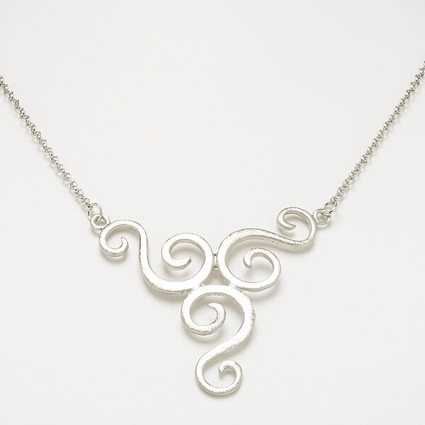 Necklace, imitation rhodium-plated steel and "pewter" (zinc-based alloy), 56x55mm scratched swirl, 18 inches with 3-inch extender chain and lobster claw clasp. Sold individually. image number 0