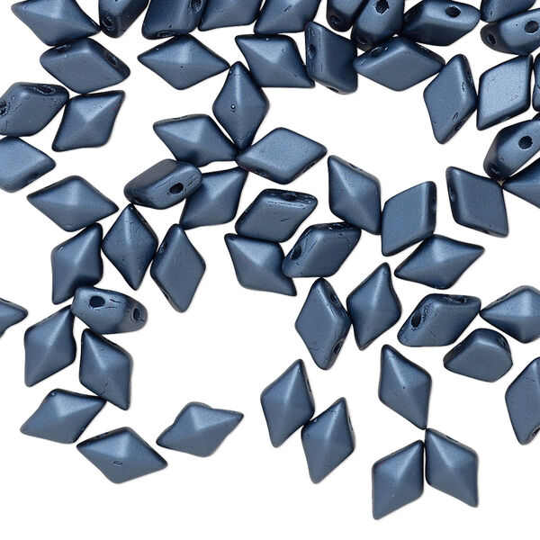 Bead, DiamonDuo™, Czech pressed glass, opaque alabaster pastel Montana blue, 8x5mm faceted diamond with flat back and (2) 0.7-0.8mm holes. Sold per 50-gram pkg, approximately 350 beads. image number 0