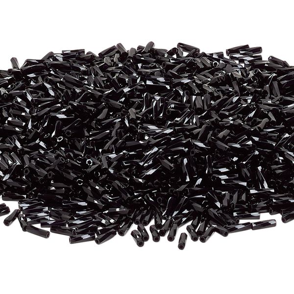Bead, Miyuki, bugle bead, glass, pkg/50 g, 6x2mm center-drilled twisted, opaque black, (TW-401). image number 0