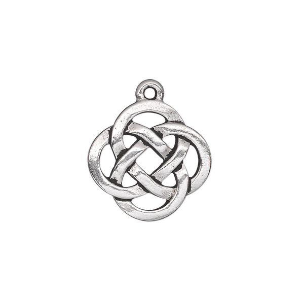 Drop, TierraCast®, antique silver-plated pewter (tin-based alloy), 17.5mm double-sided open Celtic knot. Sold per pkg of 2. image number 0