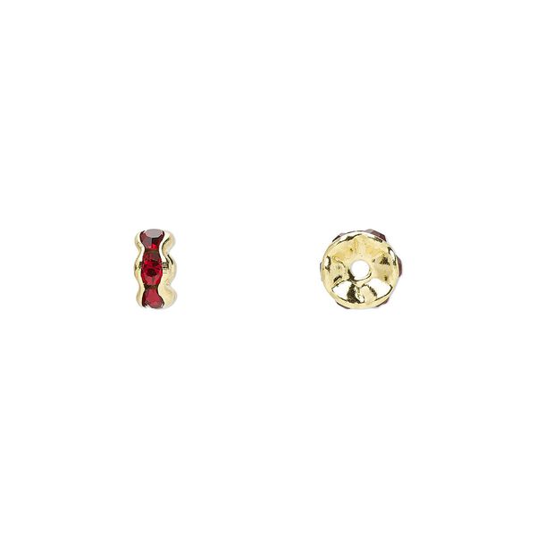 Bead, glass rhinestone and gold-finished brass, garnet red, 5x2mm rondelle. Sold per pkg of 10. image number 0