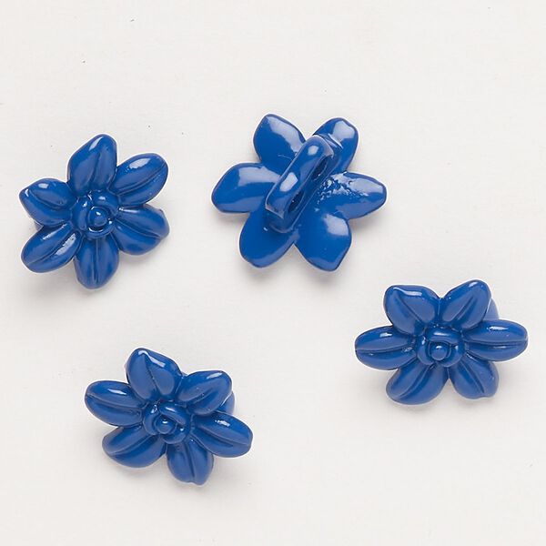 Spacer bar, "pewter" (zinc-based alloy) and enamel, dark blue, 14x12mm 2-strand flower, fits up to 4mm beads. Sold per pkg of 4. image number 0
