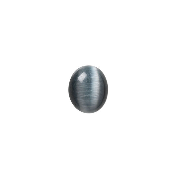 Cabochon, cat's eye glass (fiber optic glass), black, 12x10mm calibrated oval, quality grade. Sold per pkg of 10. image number 0