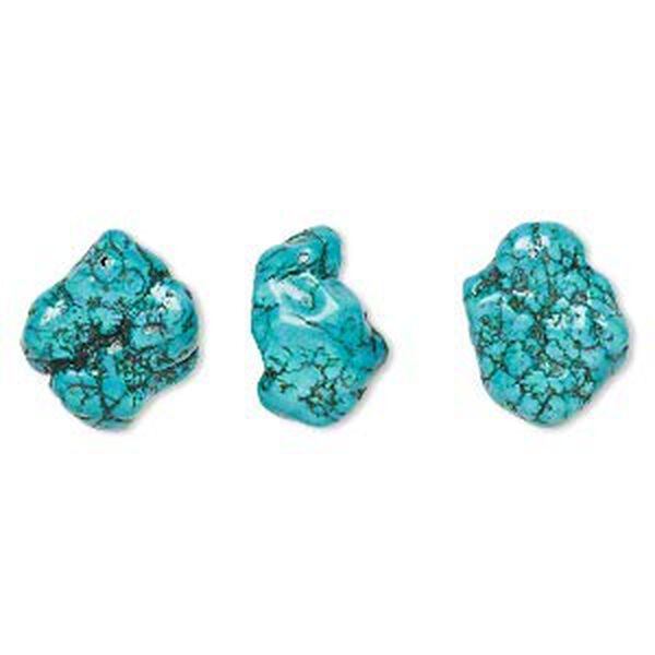 Focal, magnesite (dyed / stabilized), dark blue-green, 35x25mm-37x32mm top-drilled freeform, B grade, Mohs hardness 3-1/2 to 4. Sold per pkg of 3. image number 0