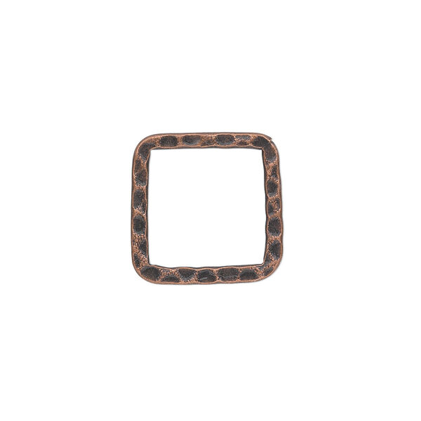 Component, antique copper-plated steel, 16x16mm double-sided hammered flat open square. Sold per pkg of 10. image number 0