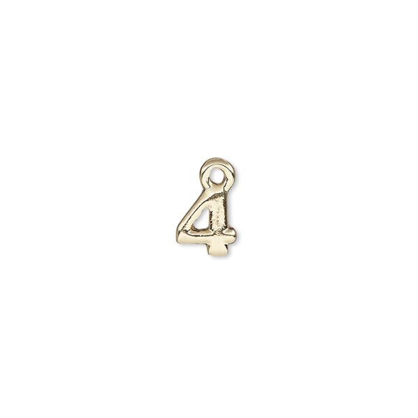 Charm, gold-finished "pewter" (zinc-based alloy), 7.5x6.5mm number 4. Sold per pkg of 2. image number 0