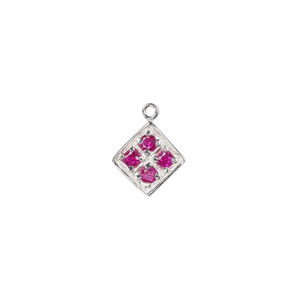 Drop, cubic zirconia and sterling silver, ruby red, 11mm faceted diamond. Sold individually. image number 0