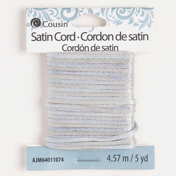 Cord, satin, grey and blue, 2mm round. Sold per 5 yard section. image number 0