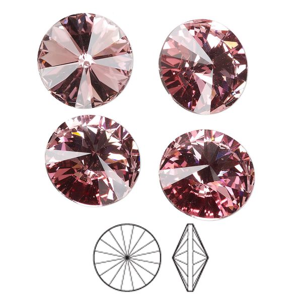 Chaton, Preciosa MAXIMA Czech crystal rhinestone, light rose, foil back, 14mm faceted rivoli. Sold per pkg of 144 (1 gross). image number 0