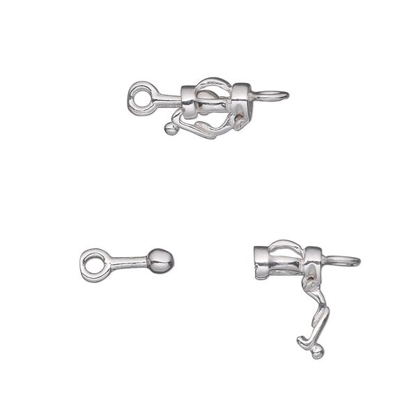 Clasp, fold-over, sterling silver, 8x5mm fancy open cage. Sold individually. image number 0