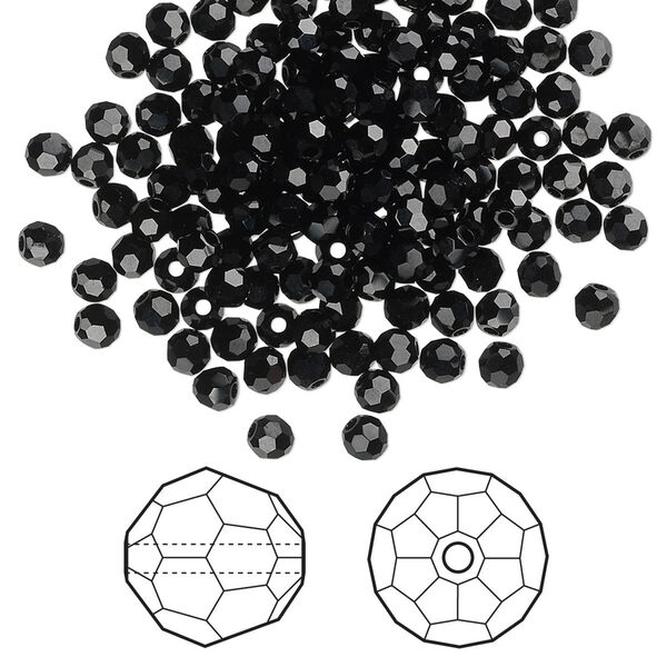 Bead 720pk jet, Swarovski® 3mm round 5000 image number 0