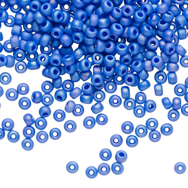 Seed bead, Miyuki, glass, pkg/250g, #8 rocaille, opaque matte rainbow cyan blue, (RR-417FR). image number 0