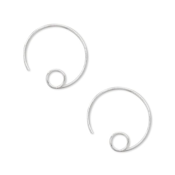 Ear wire 1pkg100 silver-plated, 16mm round hoop / open loop, 22 gauge brass 50 pair image number 0