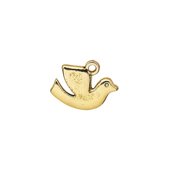 Charm, antique gold-finished "pewter" (zinc-based alloy), 17x12mm double-sided dove. Sold per pkg of 20. image number 0