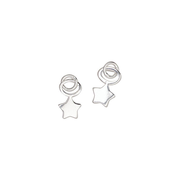 Charm, sterling silver, 5.5mm single-sided star with 4mm closed round loop. Sold per pkg of 2. image number 0