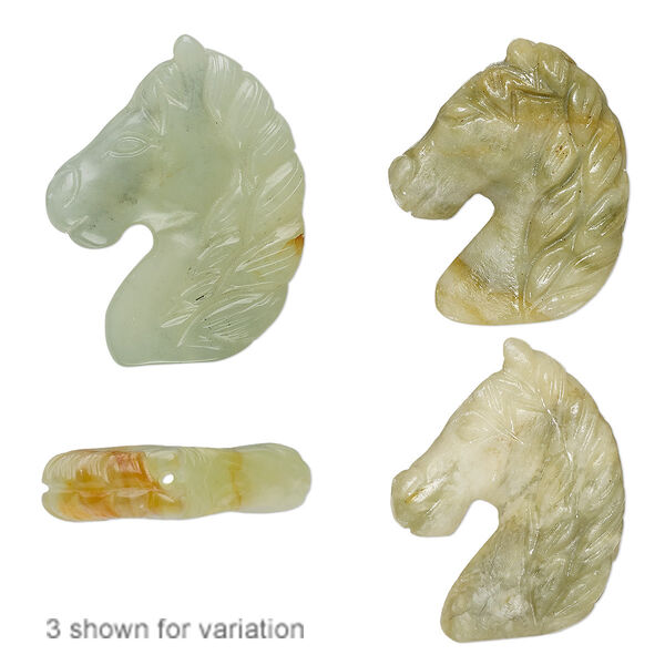 New "jade" 1pkg1, hand-cut horse head bead natural 42x32mm image number 0