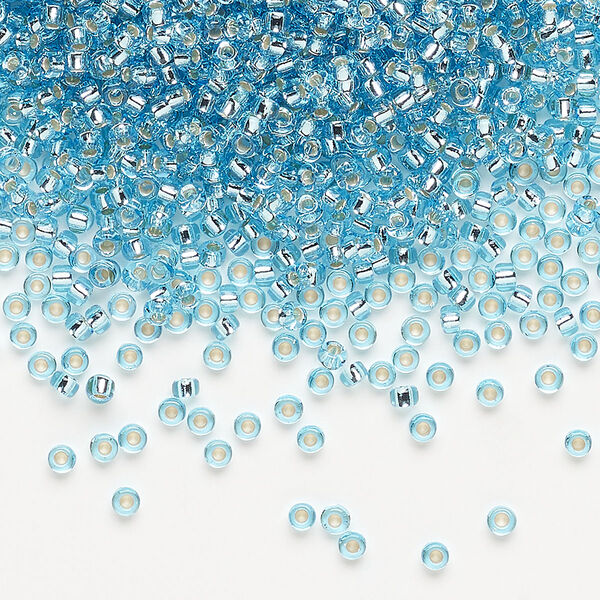 Seed bead, Miyuki, glass, pkg/250g, #11 rocaille, transparent silver-lined aqua blue, (RR-18). image number 0