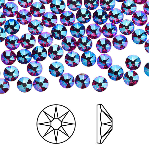 Flat back 1440pk fuchsia shimmer foil back, Swarovski® 3.8-4mm rose round SS16 2088 image number 0