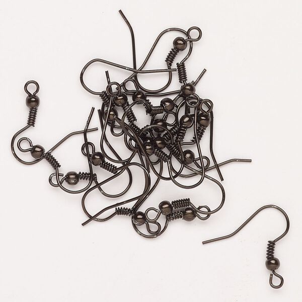 Ear wire fishhook 1pkg20, 18mm / 3mm ball / 4mm coil / open loop, 22 gauge anodized steel brown 10 pair image number 0