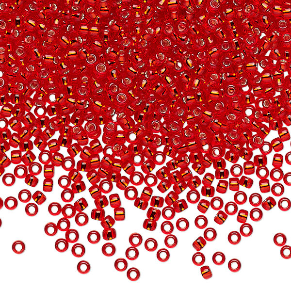 Seed bead, TOHO BEADS®, glass, pkg/50g, #11 round, transparent silver-lined Siam ruby (TR-11-25B). image number 0
