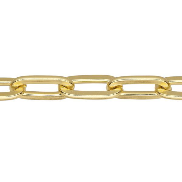 Chain, anodized aluminum, gold, 7.7mm paperclip. Sold per pkg of 5 feet. image number 0