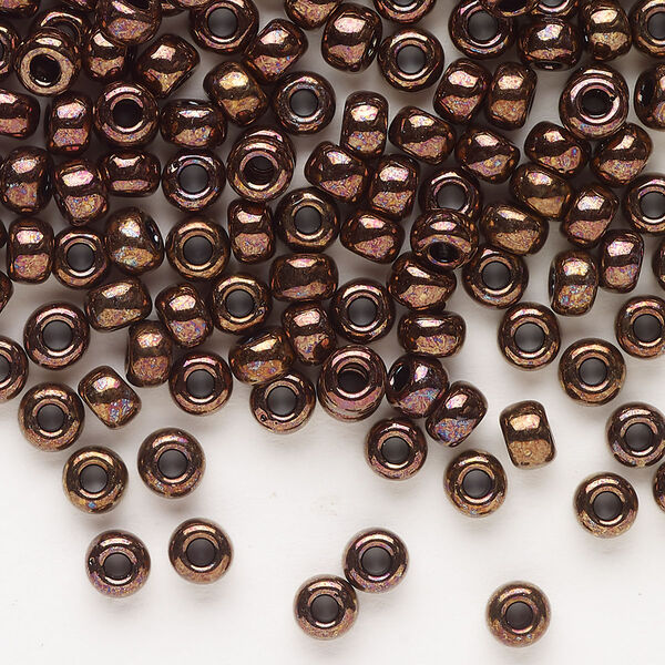 Seed bead, Miyuki, glass, pkg/25g, #6 rocaille, opaque metallic bronze, (RR-457B). image number 0