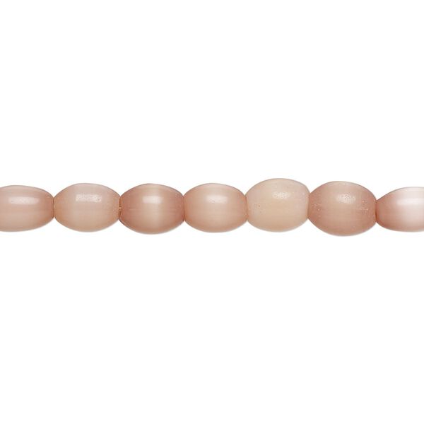 Bead, fiber optic glass, pkg/14 inch, opaque peach, 7x5mm center-drilled oval. image number 0