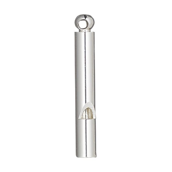 Focal, silver-finished brass, 30x4mm round tube whistle. Sold per pkg of 2. image number 0