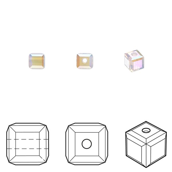 Bead 12pk rose water opal shimmer, Crystal Passions® 4mm cube 5601 image number 0