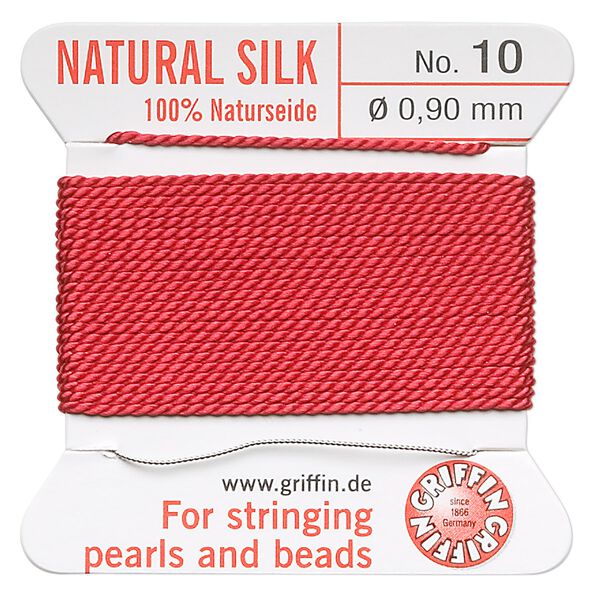 Thread, Griffin, silk, red, size #10. Sold per 2-meter card (approximately 78 inches). image number 0