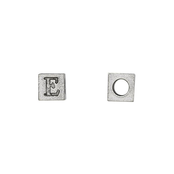 Bead, antiqued pewter (tin-based alloy), 7mm cube with Greek letter, EPSILON. Sold per pkg of 4. image number 0