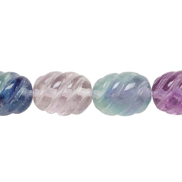 Rainbow fluorite 1pkg1, hand-cut carved oval bead natural 15.5-16 inch 14x10mm image number 0