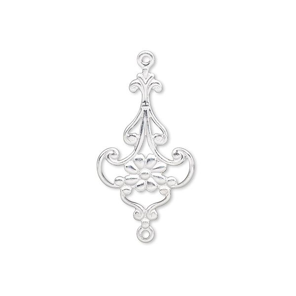 Link, silver-plated brass, 23x14mm with single-sided flower. Sold per pkg of 50. image number 0