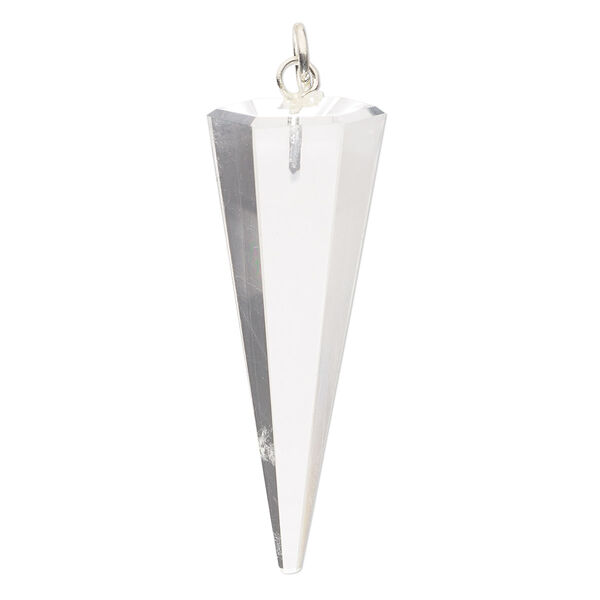 Quartz crystal / brass 1pkg1, silver-plated hand-cut faceted hexagon point focal natural 38x14mm image number 0