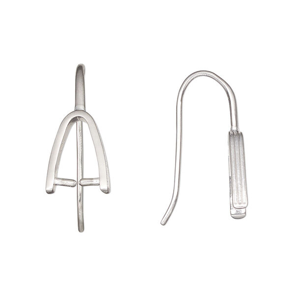 Ear wire, sterling silver, pkg/pair, 21mm ice-pick with 8.5mm grip length, 19 gauge. image number 0