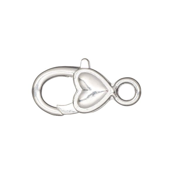 Clasp, lobster claw, silver-finished "pewter" (zinc-based alloy), 21x12.5mm double-sided with smooth heart. Sold per pkg of 6. image number 0