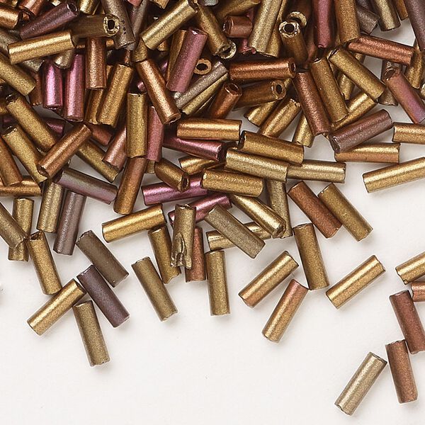 Bead, Preciosa Ornela Czech glass, bugle bead, pkg/50g, #3, soft bronze tones metallic opaque alabaster, (01610). image number 0