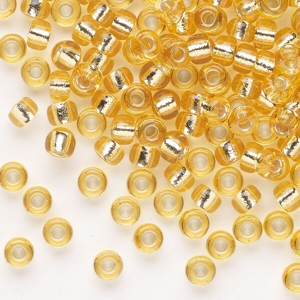Seed bead, Miyuki, glass, pkg/250g, #6 rocaille, transparent silver-lined light topaz, (RR-132S). image number 0