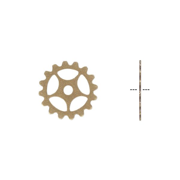 Component, antique brass-plated brass, 15.5mm round gear. Sold per pkg of 10. image number 0