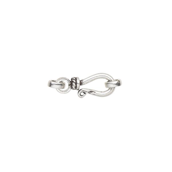 Clasp, hook-and-eye, antiqued sterling silver, 11x6mm with twisted rope design and 2 jump rings. Sold per pkg of 2. image number 0