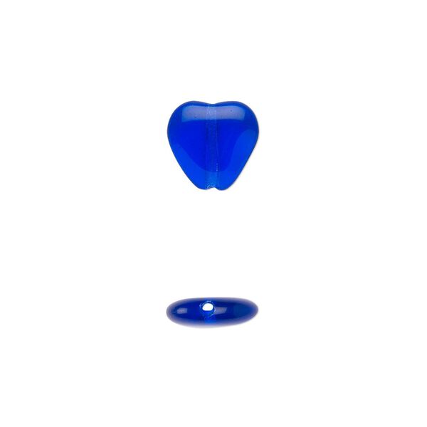 Bead, Czech pressed glass, cobalt, 10x9.5mm heart. Sold per 15-1/2" to 16" strand, approximately 45 beads. image number 0