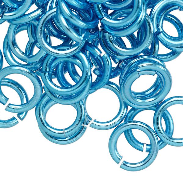 Jump ring, anodized aluminum, light blue, 12mm round, 7.9mm inside diameter, 12 gauge. Sold per pkg of 100. image number 0