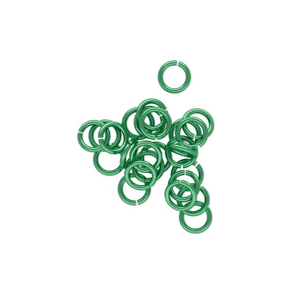 Jump ring, niobium, green, 5mm round, 3.4mm inside diameter, 20 gauge. Sold per pkg of 25. image number 0