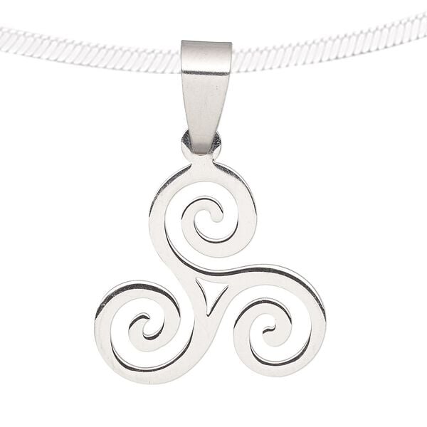 Pendant, stainless steel, 20.5x19mm matte and shiny triskele. Sold individually. image number 0