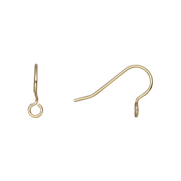 Ear wire fishhook 1pkg100 gold-plated, 12.5mm / perpendicular open loop, 21 gauge brass 50 pair image number 0