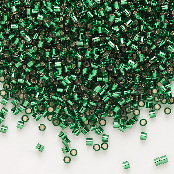 Seed bead, Delica®, glass, pkg/250g, #15 round, transparent silver-lined emerald (DBS-0148). image number 0